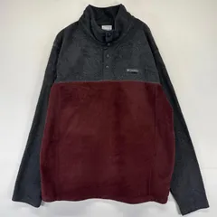 古着 コロンビア Columbia フリース ニット ハーフボタン プルオーバー トレーナー ワンポイントロゴ L  グレー系 ツートン メンズのサムネイル