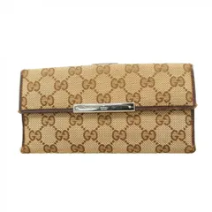 【6eb0641-k】グッチ 長財布 GGキャンバス 112715 キャンバス ベージュ シルバー金具【中古】レディース
