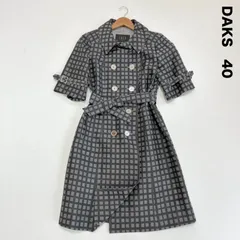 DAKS ダックス☆5部袖チェック柄トレンチコート 40 グレー系