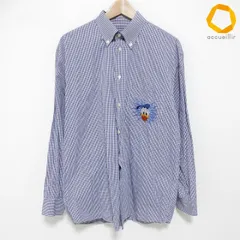 #anc アイスバーグ ICEBERG 長袖シャツ L 青 白 チェック 刺繍 ボタンダウン イタリア製 ディズニー ドナルド ダック メンズ [997096]のサムネイル