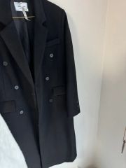 美品 ドゥロワー ウールシルクノーカラーコート バックリボン ブラック 