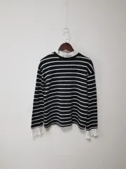 ボーダー柄フリルネック長袖Tシャツ