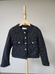 アプワイザーリッシェ⭐︎ドットツイード 半袖ノーカラージャケット 黒