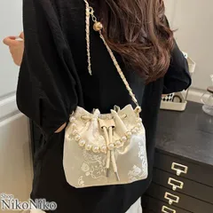ショップにこにこ 花柄刺繍 パールハンドル 巾着ショルダーバッグ ma 【即納】バッグ 鞄 カバン かばん 斜め掛けバッグ ミニバッグ 小さめ 花柄ジャガード 夏バッグのサムネイル
