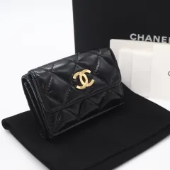 ★3日以内返品可★ 美品 CHANEL シャネル マトラッセ スモールフラップウォレット AP4318 三つ折り財布 ブラック ゴールド ラムスキン レディース