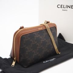 正規品】【美品】CELINE チェーン付きクラッチ/トリオンフキャンバス