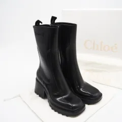 ★3日以内返品可★ 極美品 Chloe クロエ PVC レインブーツ 6 23.5 CHC22A239Z2001 ブーツ ブラック ラバー レディースのサムネイル