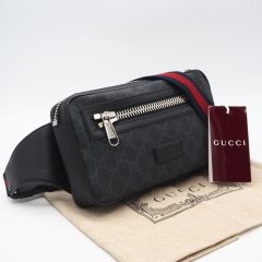 美品 グッチ ベルトバッグ ショルダーバッグ GGスプリーム PVC ブラック系 GUCCI】グッチ ソフトGGスプリーム 474293 ウエストバッグメンズ