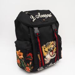 希少 美品 GUCCI グッチ タイガー 刺繍 リュック エンブロイダリー 黒 