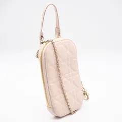 ★3日以内返品可★ 美品 Christian Dior クリスチャンディオール カナージュ ラムスキン Lady Dior Call'in Dior フォンホルダー S0872ONMJ ショルダーバッグ ピンクベージュ ラムスキン レディースのサムネイル