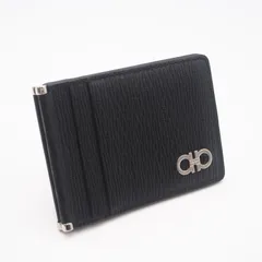 ★3日以内返品可★ 美品 Salvatore Ferragamo サルヴァトーレ フェラガモ ダブルガンチーニ カードケース 66 A624 カードケース ブラック レッド カーフレザー メンズのサムネイル