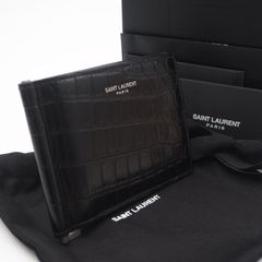 極美品】サンローラン マネークリップ ブラック クロコ YSL ゴールド