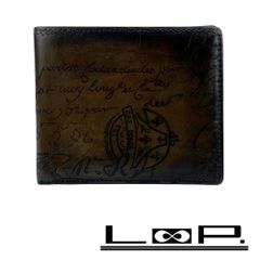 ■中古■　ロエベ 2つ折り 財布 アナグラム レザー ネイビー 【411854】1 LOEWE - □中古□ ロエベ 2つ折り 財布 アナグラム レザー ネイビー