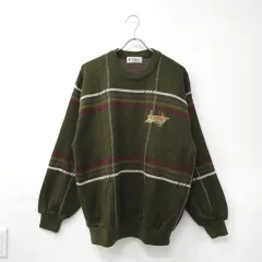 ウール混 オリーブ色 CHECK ニット セーター