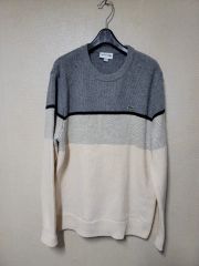 LACOSTEラコステ クルーネックニットワニロゴ刺繍グランパグリーン緑M