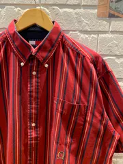 古着　L 大きいサイズ  半袖　シャツ　ボタンダウン　赤　ストライプ　TOMY HILFIGER