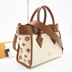 ★3日以内返品可★ 美品 LOUIS VUITTON ルイ・ヴィトン キャンバス オンマイサイドPM M59905 2wayショルダーバッグ ベージュ ブラウン キャンバス レザー レディース