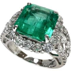 天然エメラルド3.53ct 天然ダイヤモンド1.06ct K18 リング - メルカリ