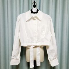 FOXEY フォクシー ブラウス ホワイト リボン 襟シャツ カシュクール 38 