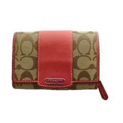 コーチ COACH シグネチャー 二つ折り財布 コンパクトウォレット キャンバス レザー ベージュ ピンク /SS ■OS