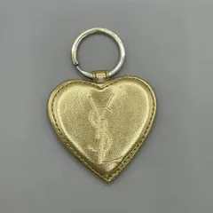 美品　Yves Saint Laurent　イヴサンローラン　キーリング　キーホルダー　ミラー　手鏡　ロゴ型押し　ハート型　レザー　ゴールドのサムネイル