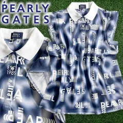 PEARLY GATES パーリーゲイツ ゴルフ 交編シャドーボーダー ロゴグラデーション柄 総柄 ショートスリーブ フリル袖 ポロシャツ ゴルフウェア レディース 055-2260810 定価2.2万 ネイビー ホワイト  ▲024▼50619w18