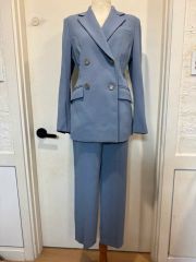 ジュンアシダ☆高島屋 クチュール リネン風 パンツスーツ スカイブルー