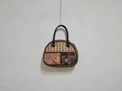 30's アンティークキルト パッチワーク キルティングバッグ 丸底巾着