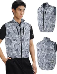 CYCYHEAT 互換品 互換性 空調作業服 ベスト 服のみ 9cm穴 洗い替えに便利 ベスト作業着 冷却ウェア 釣り ゴルフ 夏用 男女兼用 吸汗 速乾 単品 (ライトカモフラージュ, M)のサムネイル