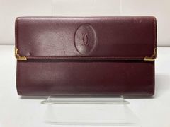 Cartier】マストライン 三つ折り財布 カーフレザー ボルドーワイン