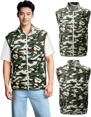CYCYHEAT 互換品 互換性 空調作業服 ベスト 服のみ 9cm穴 洗い替えに便利 ベスト作業着 冷却ウェア 釣り ゴルフ 夏用 男女兼用 吸汗 速乾 単品 (迷彩+1, 2XL)のサムネイル