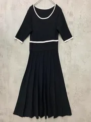 美品 tocco closet トッコクローゼット プチリボン付き配色ニットプリーツ ワンピース sizeM/黒 ■◆ レディース