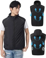 CYCYHEAT 互換品 互換性 空調作業服 ベスト 服のみ 9cm穴 洗い替えに便利 ベスト作業着 冷却ウェア 釣り ゴルフ 夏用 男女兼用 吸汗 速乾 単品 (ブラック, L)のサムネイル