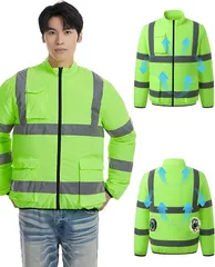 CYCYHEAT 互換品 互換性 空調作業服 服のみ 9cm穴 作業着 高視認 冷却ウェア (グリーン 反射長袖, 2XL)のサムネイル
