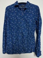 極美品 ローレンラルフローレン 花柄 フリル 半袖 シャツ S 紺 ボタン 