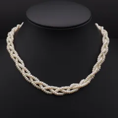 W495 淡水真珠 パール SILVER刻印 ネックレス 3連 編み込み デザイン シルバー 6月誕生石