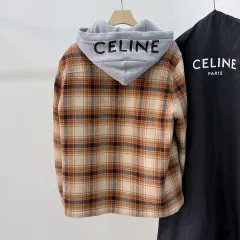 S+級/48 Celine セリーヌ バックロゴ CHECK コットン WHO フード オーバーサイズシャツ ジャケットのサムネイル