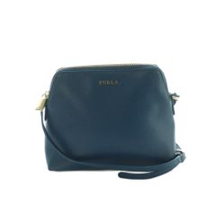 FURLA ネイビー レザー ショルダーバッグ - メルカリ