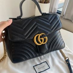 GUCCI GGマーモント マトラッセ レザー ミニ トップハンドルバッグ
