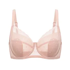 [DOBREVA] ブラジャー 大きいサイズ レース シースルー ドット柄 水玉模様 ワイヤー入り パッド付 小さく見せるブラ 大きいサイズブラ M5 35
