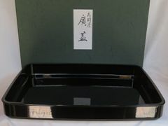 茶道具 輪島塗煙草盆 塗師景斎作 黒塗り 木製漆器 共箱共布 旧家蔵出美