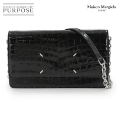 美品 メゾン マルジェラ Maison Margiela チェーン ウォレット 長財布 クロコ型押し レザー ブラック S56UI0147 シルバー 金具 90316038のサムネイル