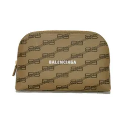 BALENCIAGA バレンシアガ BB モノグラム ポーチ BBロゴ ラウンドファスナー セカンドバッグ メイク アクセサリー 新ロゴ ブラウン クラッチバッグ 702624 210DA 2762