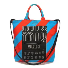 MIUMIU ミュウミュウ クラブ トート バイアス ストライプ レッド ブラック マルチカラー 2WAY ショルダーバッグ ロゴ メタル コットン ブルー トートバッグ 5BG022 2EU0 F0GF4のサムネイル