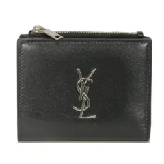 SAINT LAURENT PARIS サンローランパリ カサンドラ コンパクト ウォレット スムース カーフ スナップボタン 札入れ カードケース コインケース モノグラム YSL ブラック 二つ折り財布 575726 0SX0E 1000