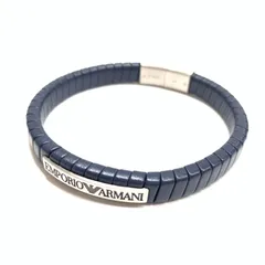 f001 K 極美品 EMPORIO ARMANI エンポリオアルマーニ レザー ブレスレット バングル アクセサリー メンズ ネイビー 紺×シルバーのサムネイル