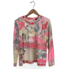 美品 レオナール モックネック カットソー 花柄 レオパード LL シルク