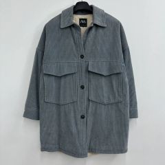 ZARA コーデュロイ×内側ボアジャケットコート ブルーL コート 