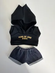 フード付きパーカー2点セット LABUBU 着せかえ 17cmラブブ服 ブラック 新品