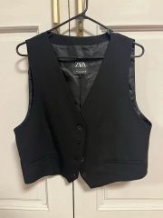 新品タグ付き】ZARA バッククロス ウエストコート ベスト ブラック XS